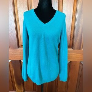 Charter Club Luxury 100% Cashmere Teal Green V-neck Sweater Size M